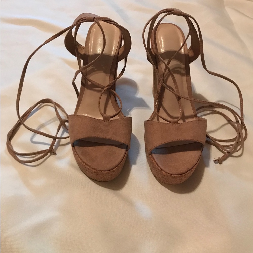 Gorgeous Faux-Suede Cork Heel Platform Sandal